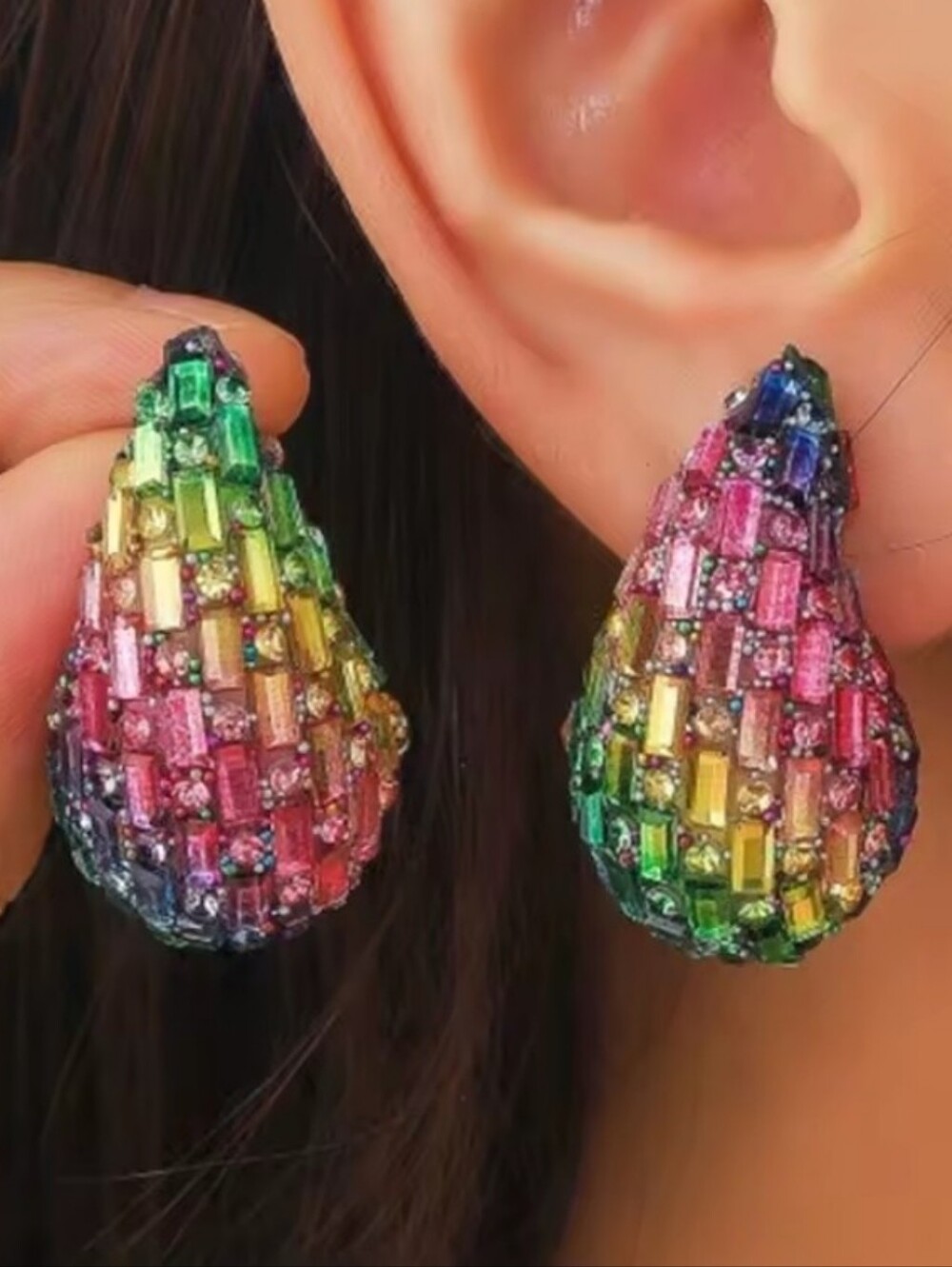 NEW Multicolor Teardrop Waterdrop Crystal Statement Earrings